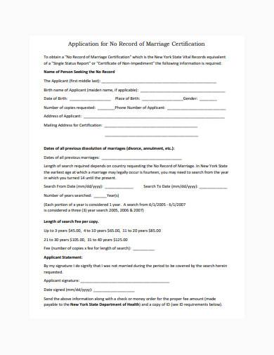 application for no record of marriage certification