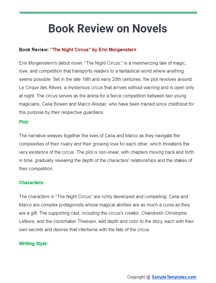 book review on novels