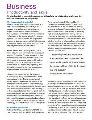 business productivity and skills