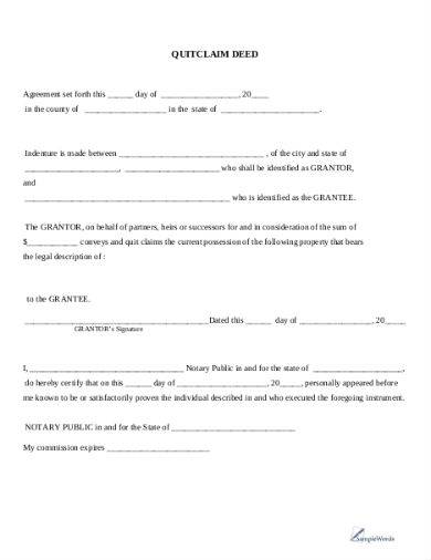 quitclaim deed sample template in pdf