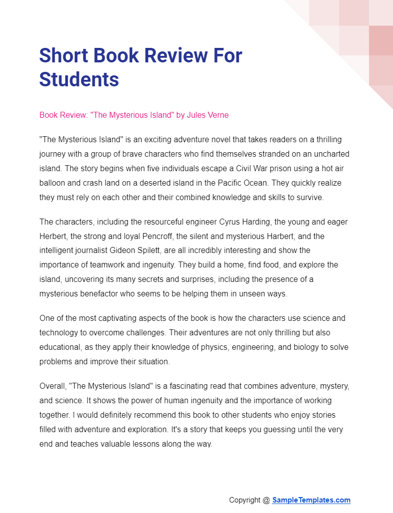 short book review for students
