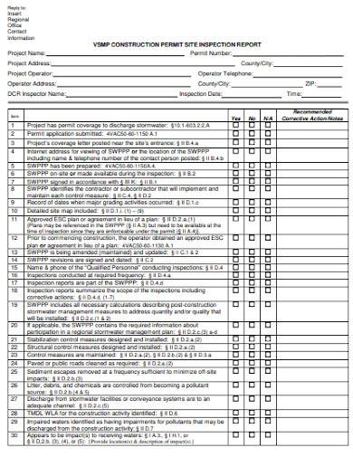 construction permit site inspection report