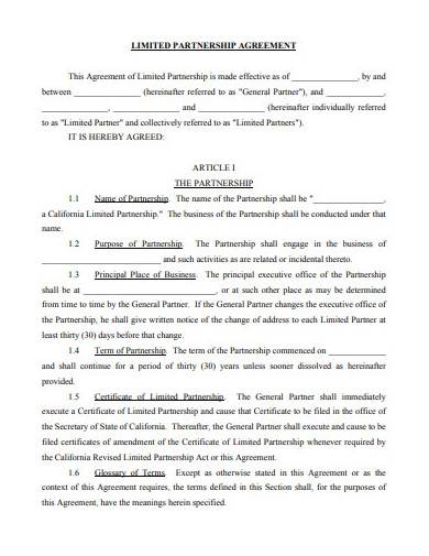 limited liability partnership agreement fom