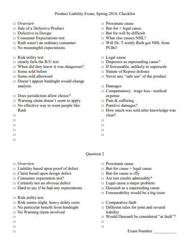 product liability exam checklist