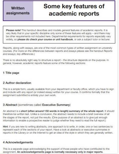 sample academic report template