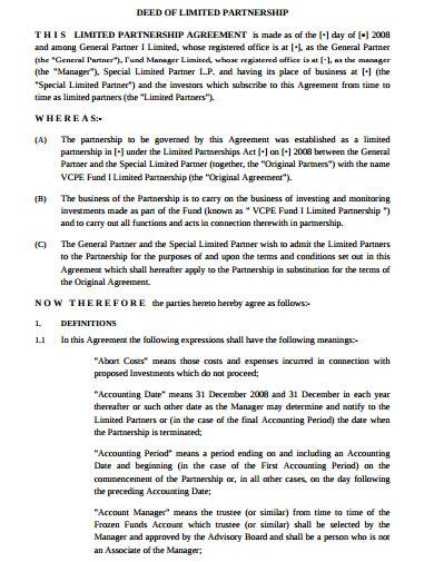 limited partnership deed sample