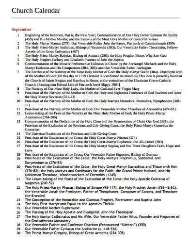 formal church calendar