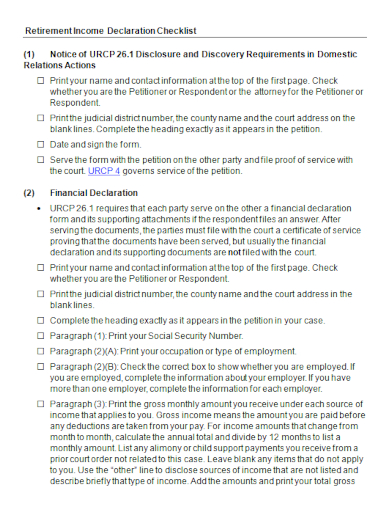 retirement income declaration checklist