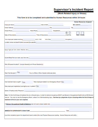 human resources supervisor incident report