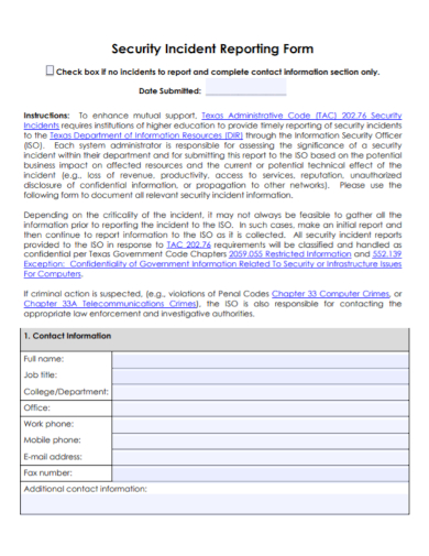 security incident reporting form