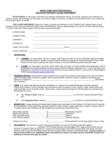 vacation rental property lease agreement
