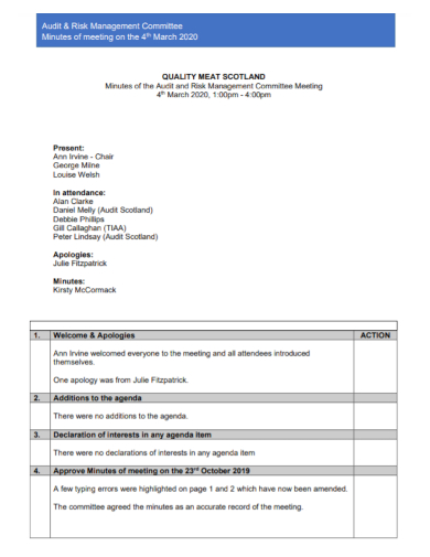 audit risk management meeting minutes