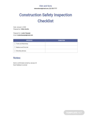 construction safety inspection checklist template