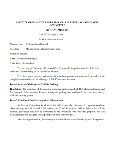 grievance cell meeting minutes