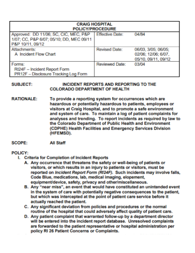 hospital policy incident report