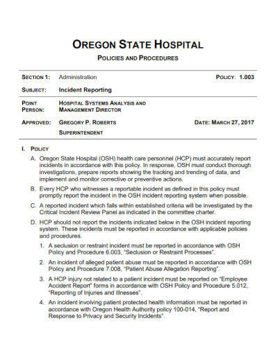 hospital system analysis incident report