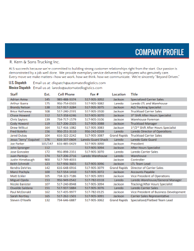 logistics trucking company profile