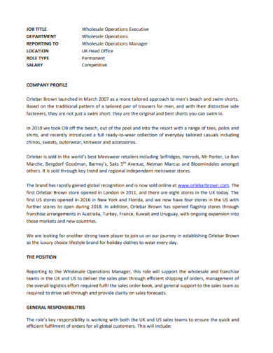 wholesale operations company profile