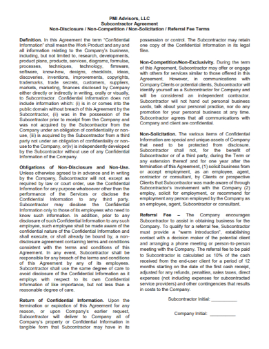 subcontractor non disclosure non compete agreement