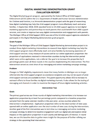 digital marketing grant evaluation report