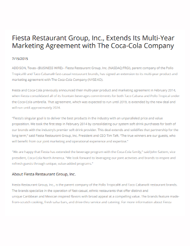 restaurant group marketing agreement