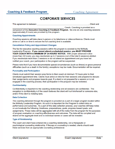 corporate coaching program agreement