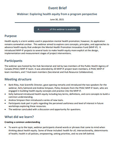 simple event brief