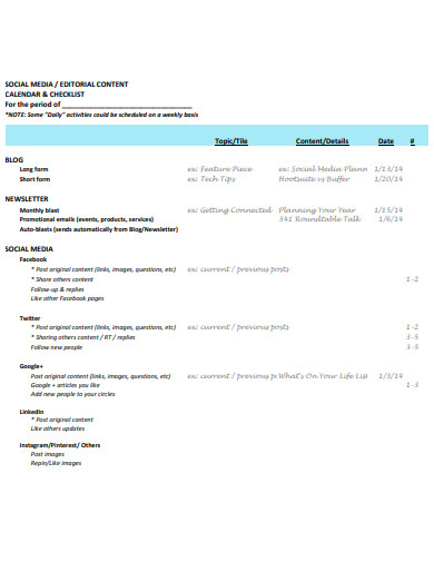 simple social media editorial calendar