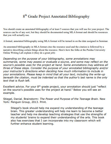 8 th grade project annotated bibliography