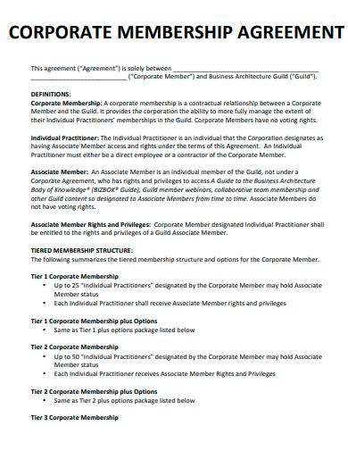 corporate membership agreement