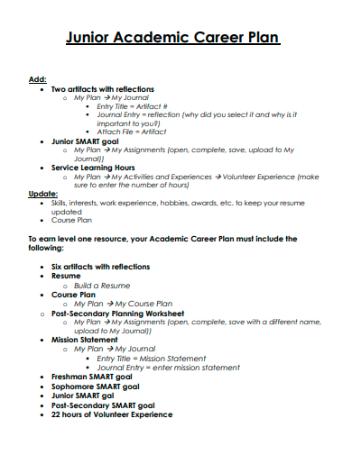 junior academic career plan