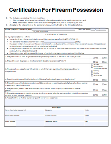 certification for firearm possession
