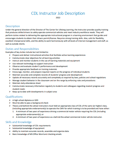 instructor job description template