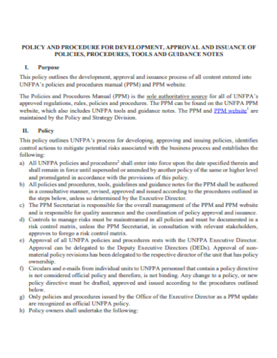 policies and procedures for development