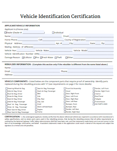 vehicle identification certification