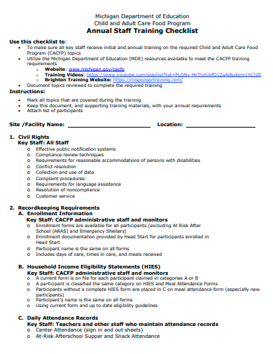 annual staff training checklist template