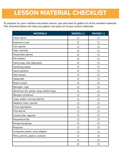 lesson material checklist template1