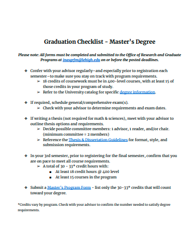 masters degree graduation checklist template