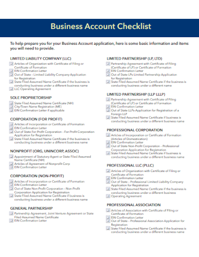 sample business account checklist template