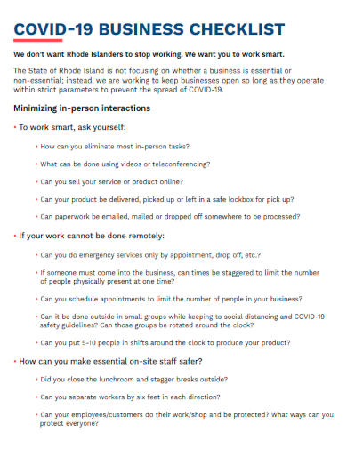 sample covid 19 business checklist template