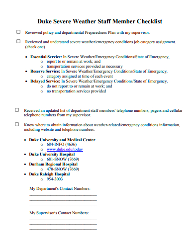 staff member checklist template