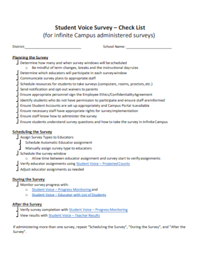 student survey checklist