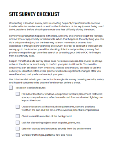 survey checklist template