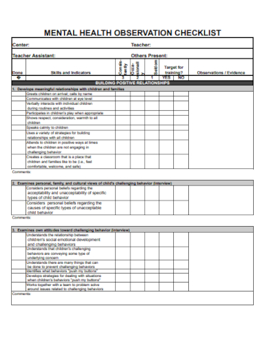 teacher mental health checklist