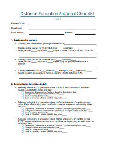distance education proposal checklist template