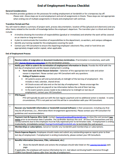 end of employment process checklist template