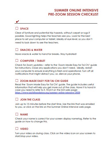 pre zoom session checklist template