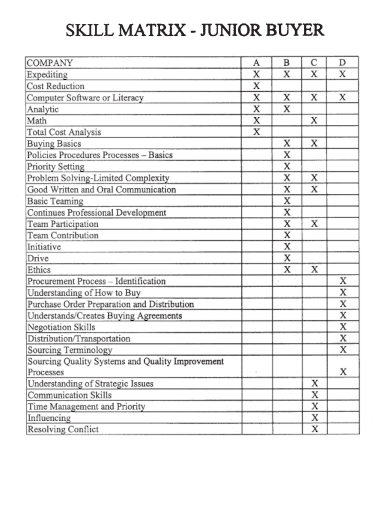 sample junior buyer skills matrix template