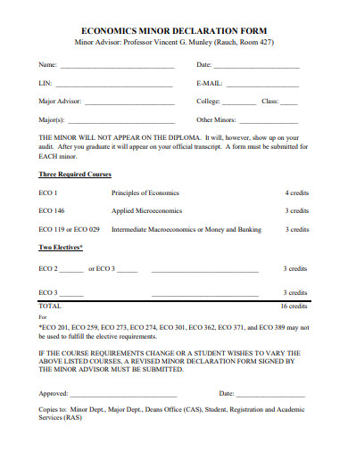 economics minor declaration form template