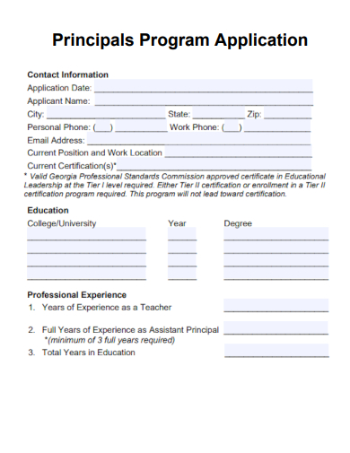 sample principals program application template
